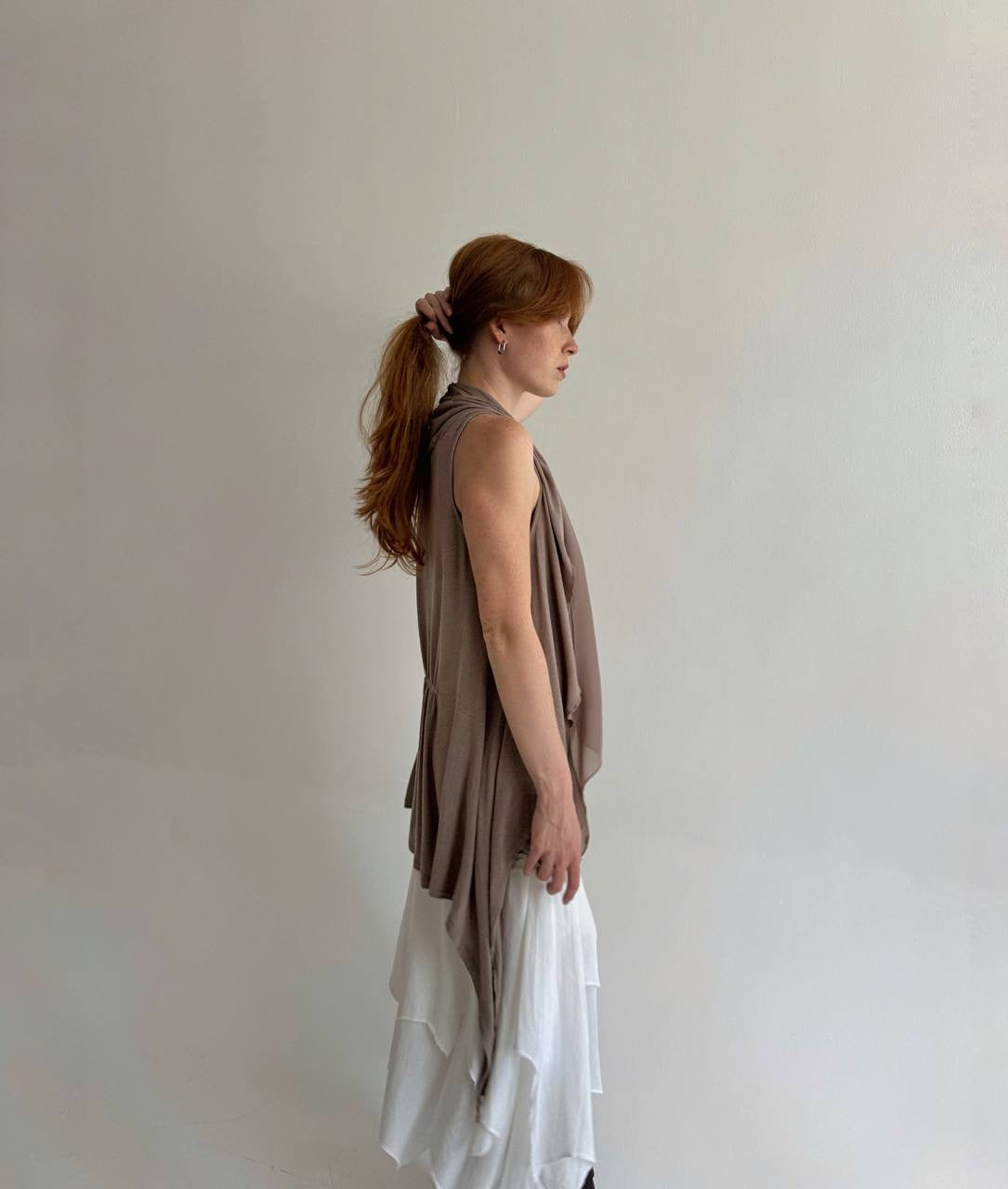 Vintage avant garde draped taupe cardigan