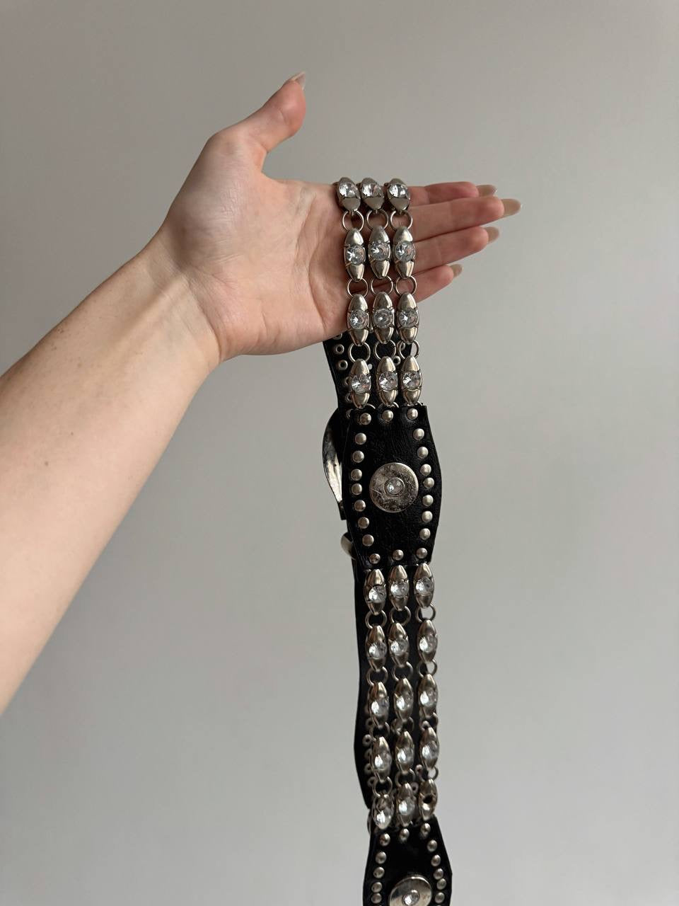 Vintage faux leather belt with rhinestones