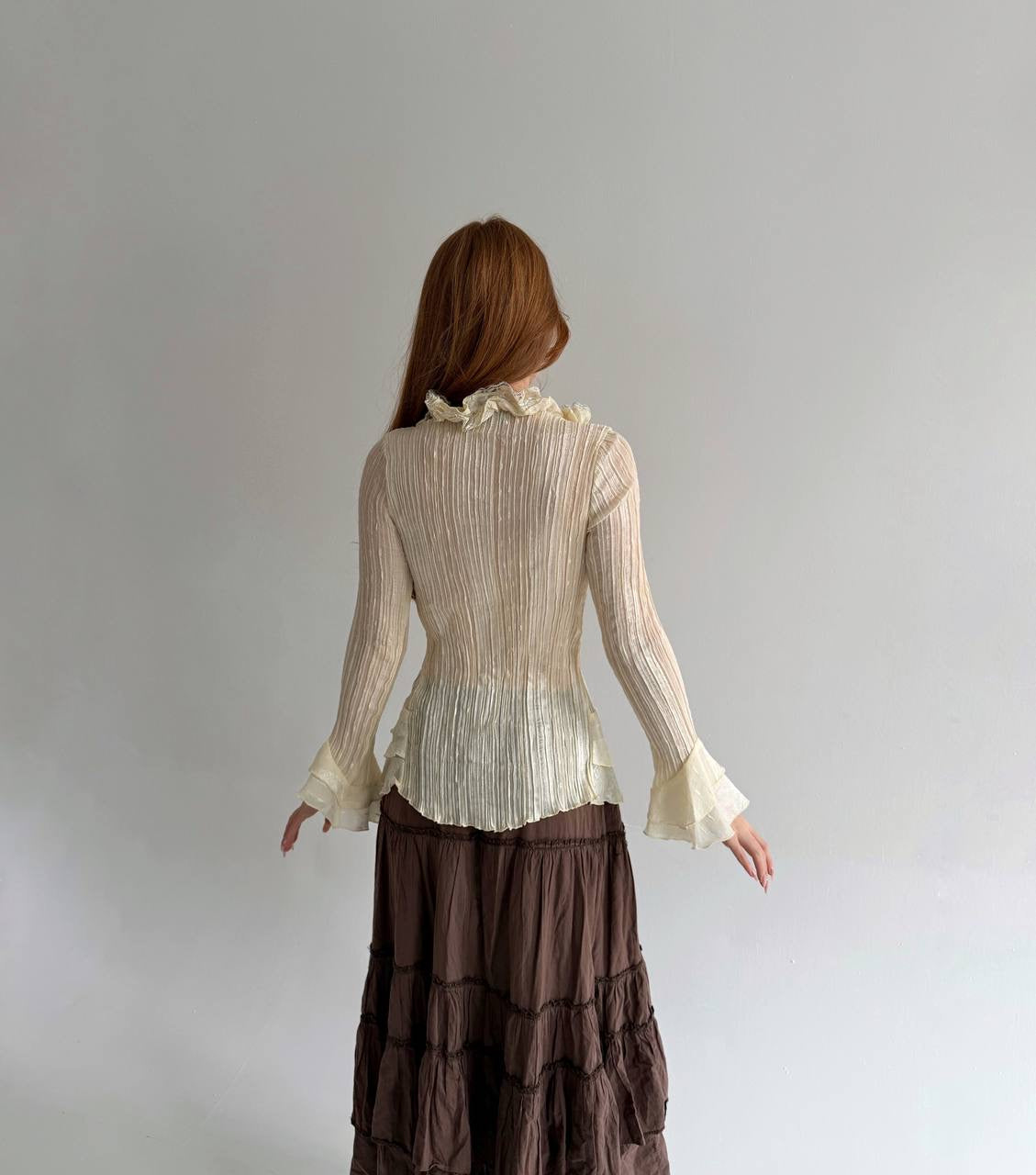 Vintage 65% silk pleated blouse with ruffles