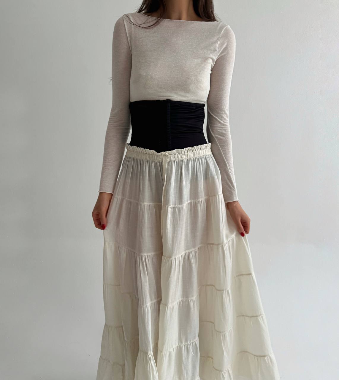 Vintage silk and cotton ruched skirt