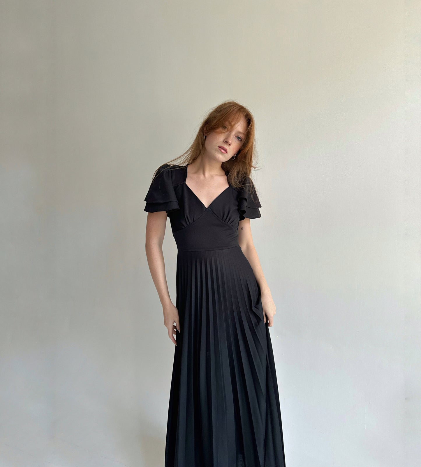 Vintage pleated dress with beautiful sleeves