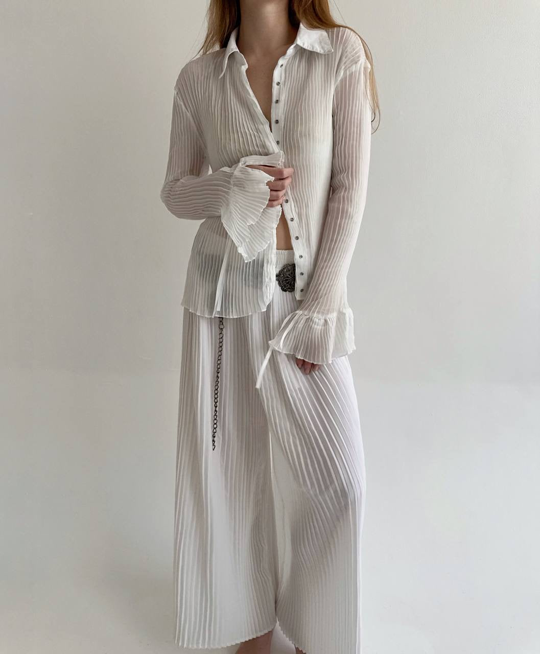 Vintage semi white pleated blouse