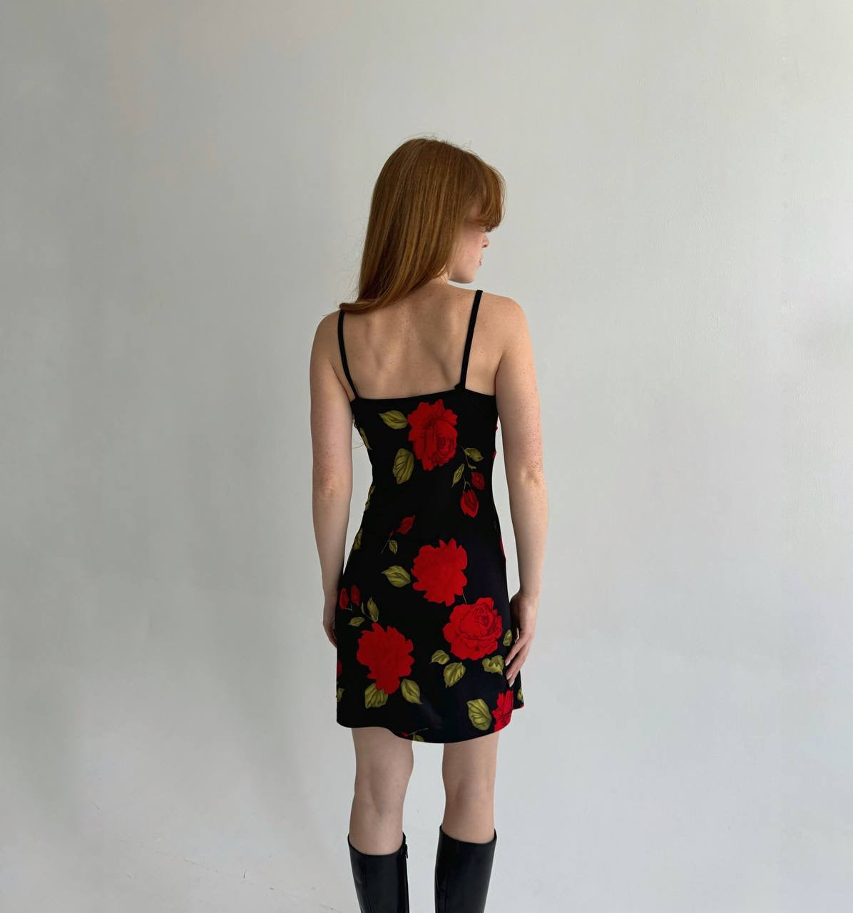 Vintage mini dress with red flowers pattern