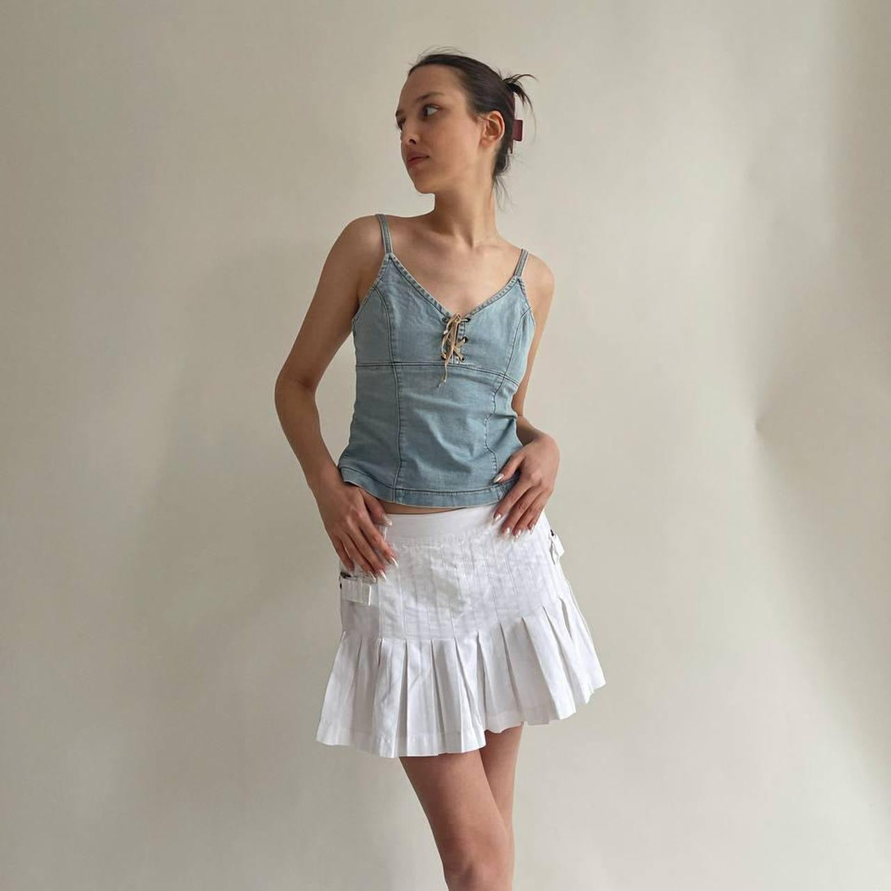 Vintage denim top with suede lace up detail