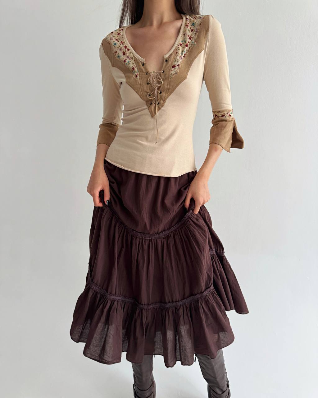 Vintage beige boho blouse