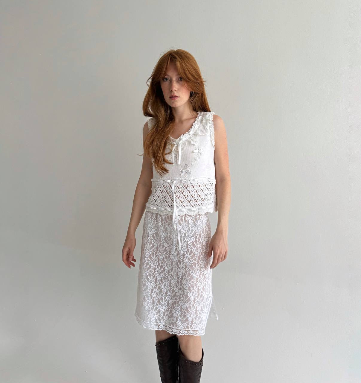 Vintage cotton white crochet top