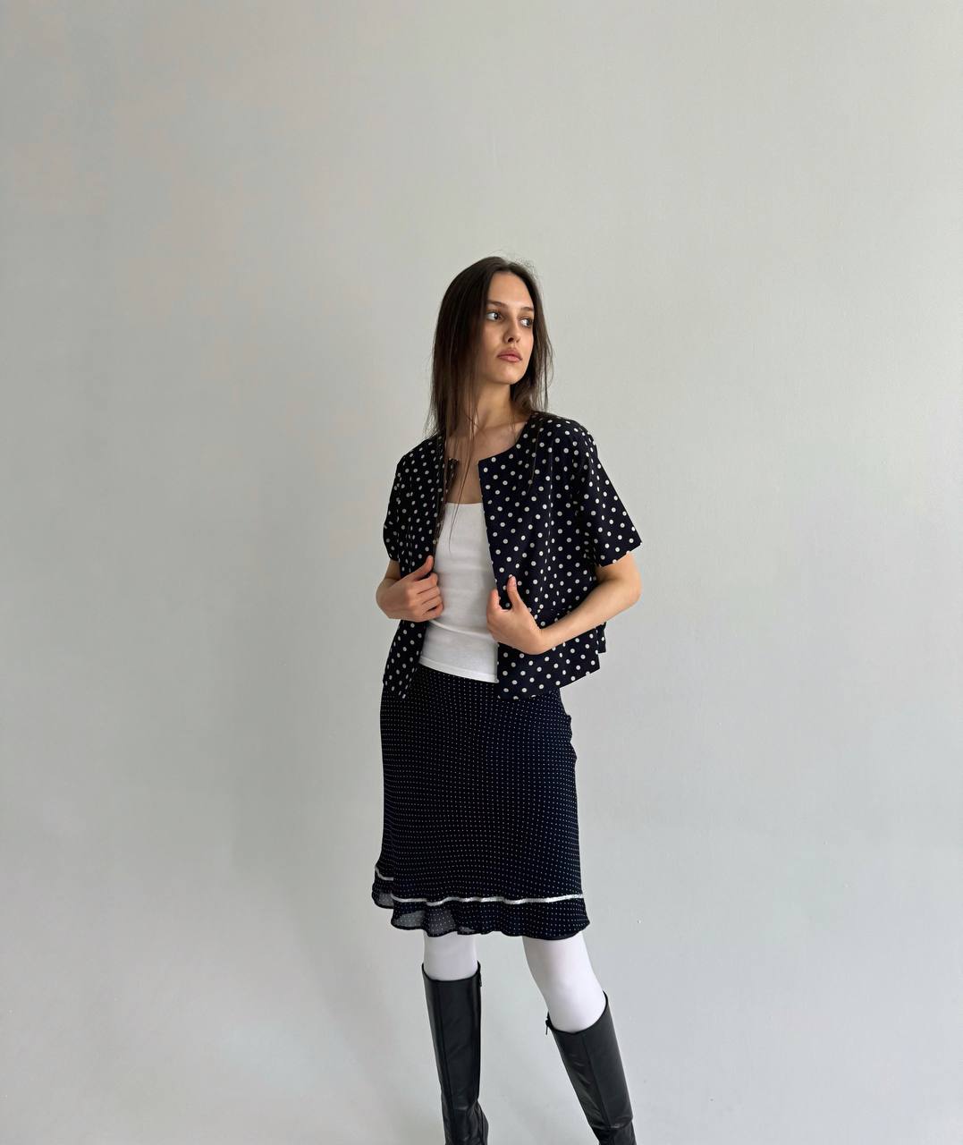 Vintage polka dot navy blouse