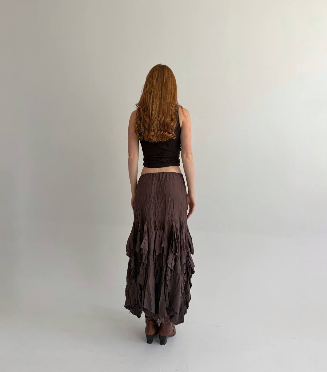 Vintage brown asymmetrical long skirt