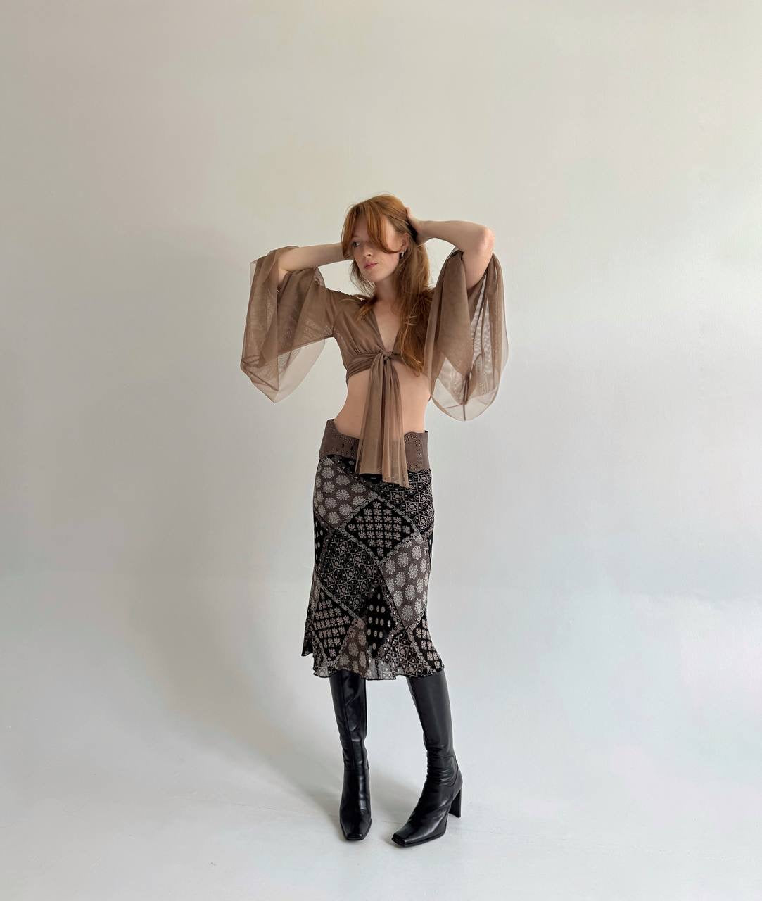 Vintage viscose printed midi skirt