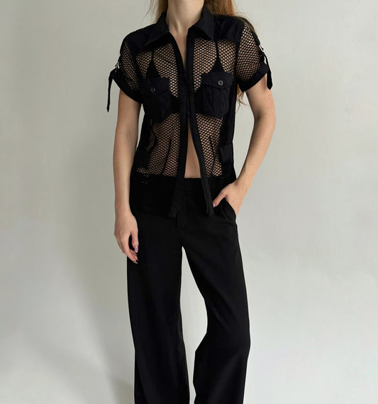 Vintage 73% cotton fishnet blouse