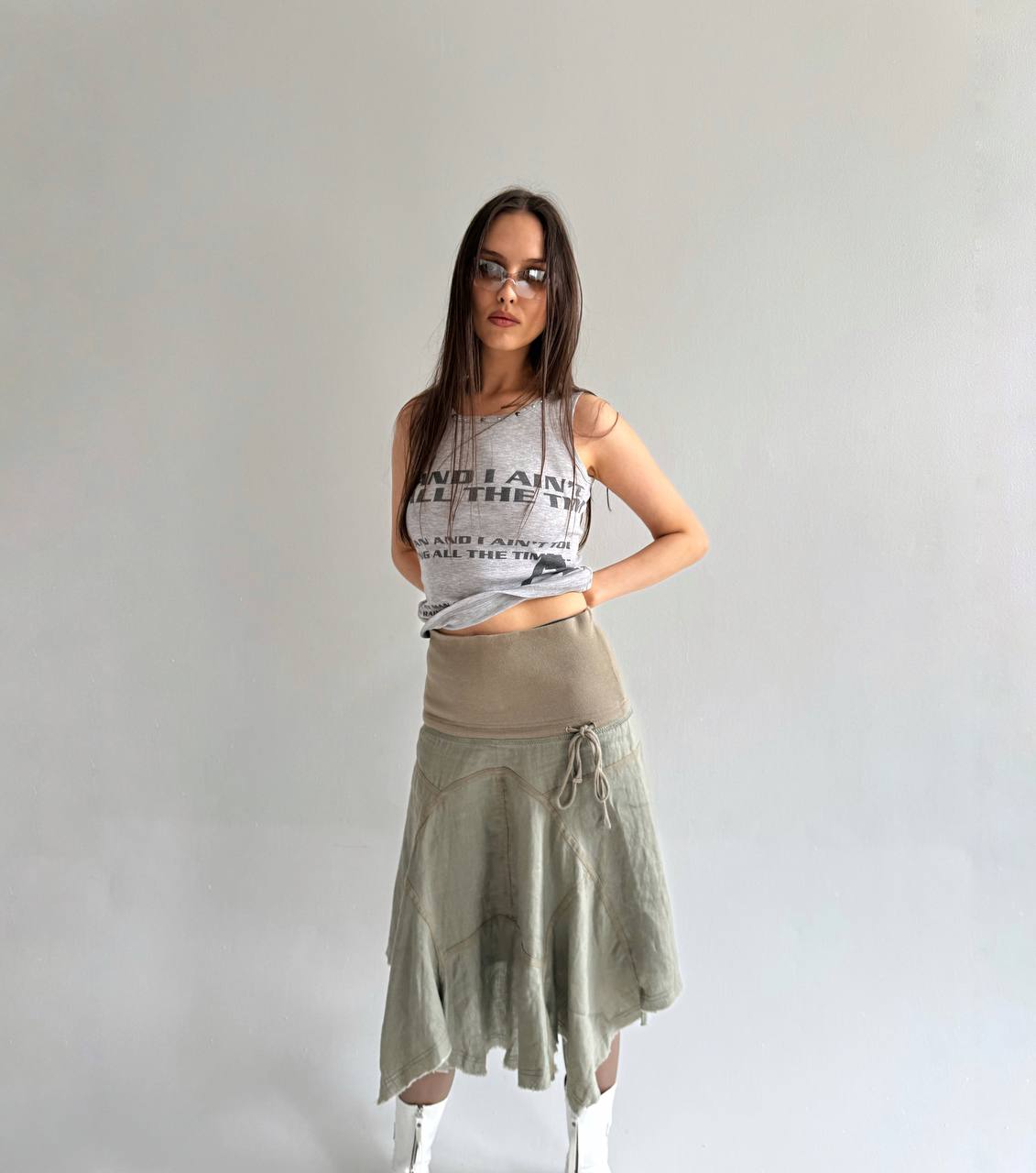 Y2K vintage linen and cotton asymmetrical skirt