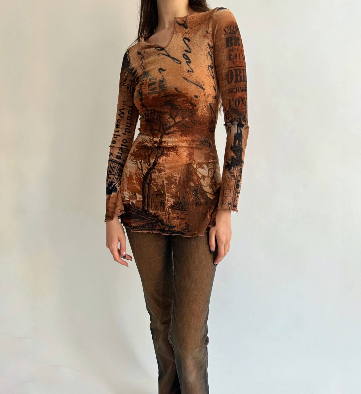 Vintage mesh printed blouse
