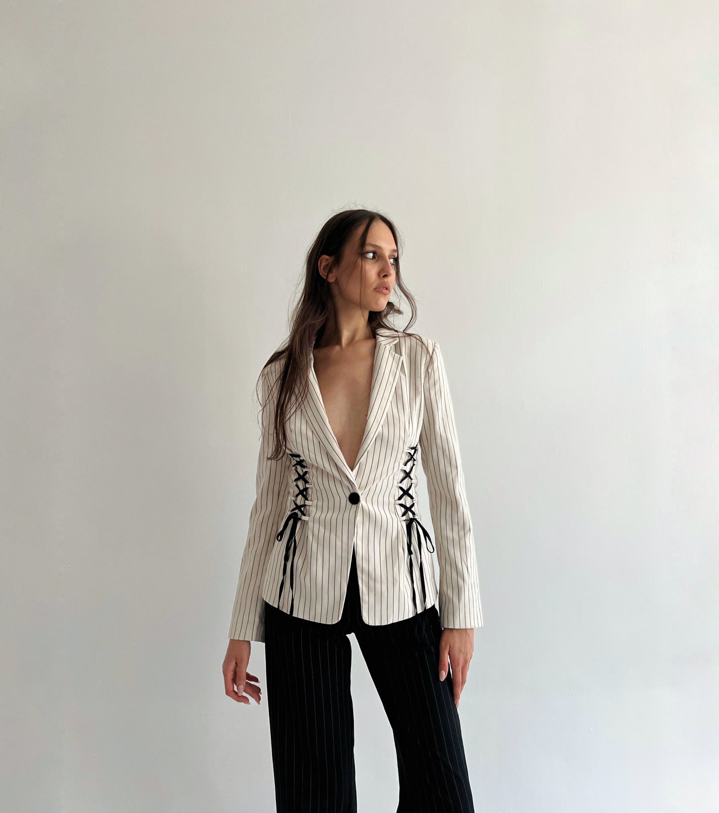 Striped lace up blazer