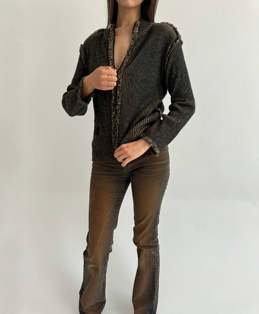Vintage merino wool blend ribbed cardigan