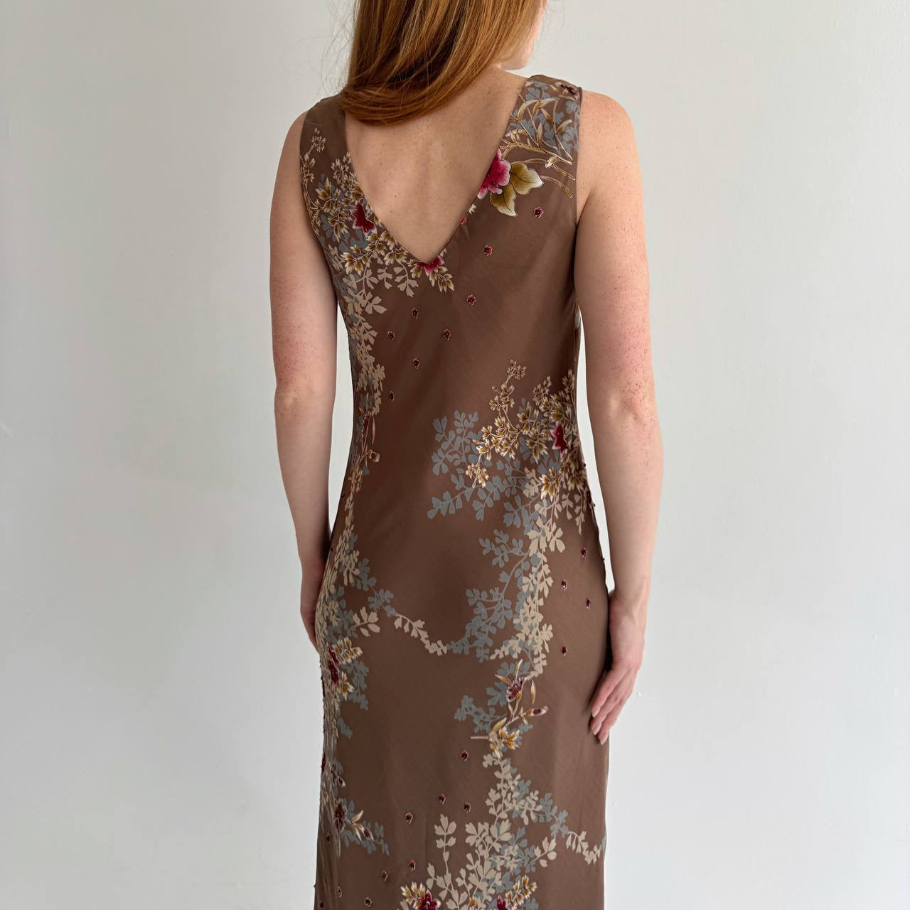 Y2K dress with flower print and beads