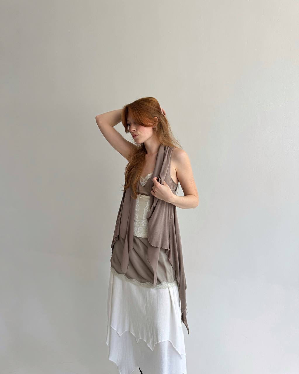 Vintage avant garde draped taupe cardigan