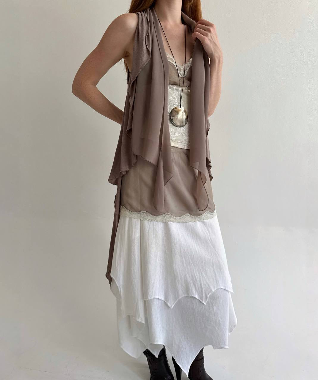 Vintage avant garde draped taupe cardigan