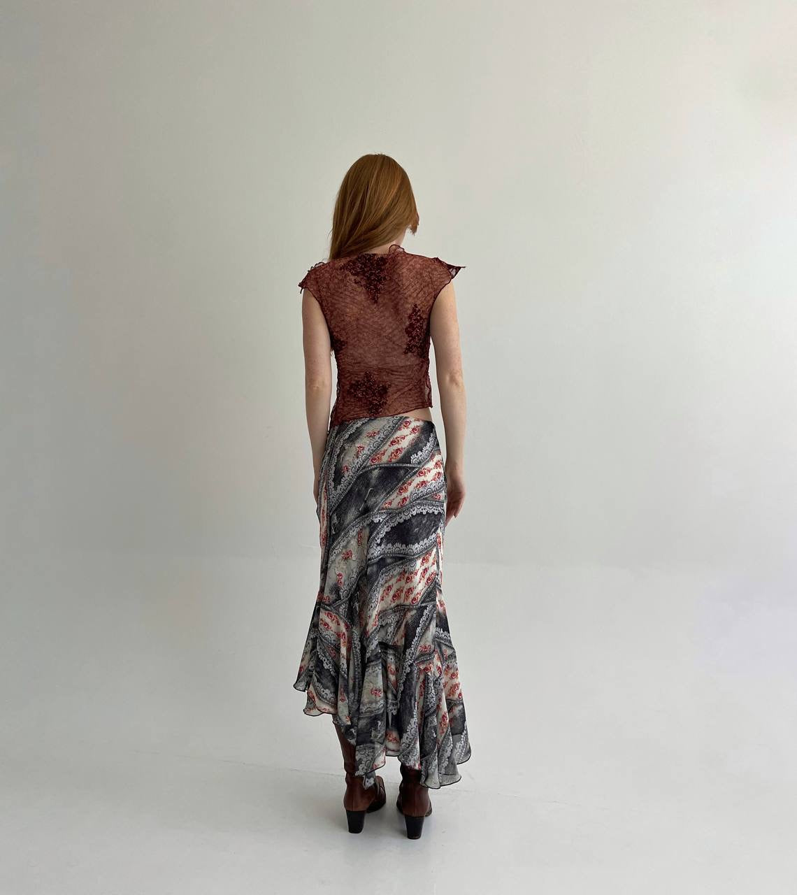Vintage asymmetrical printed skirt