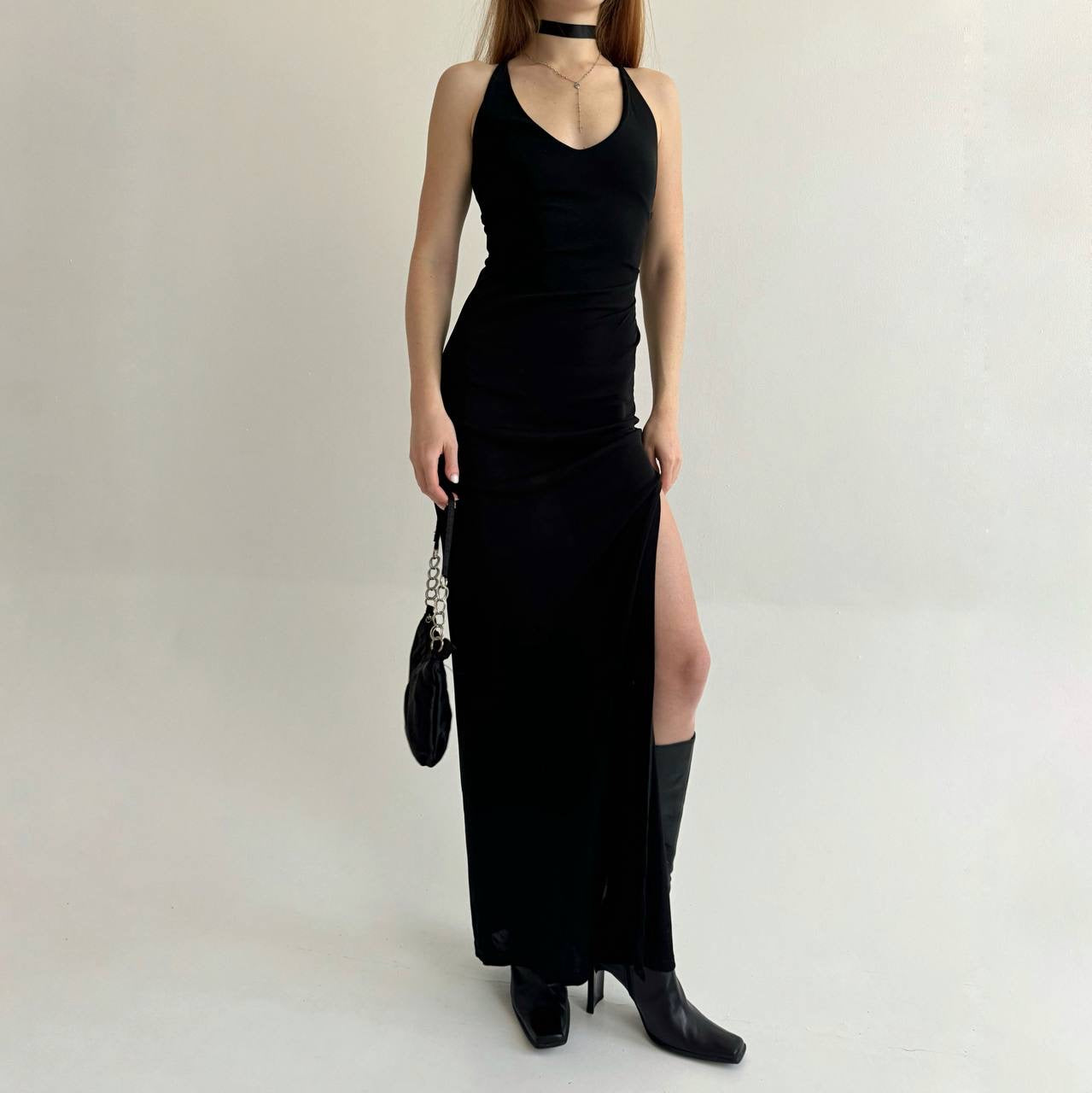 Vintage black fitted maxi dress
