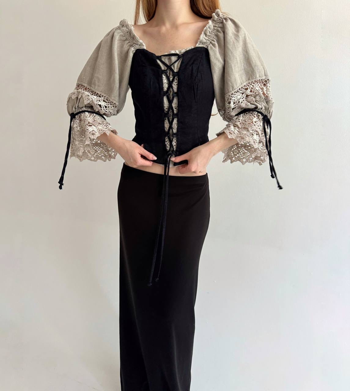 Vintage Bavarian linen blouse with lace