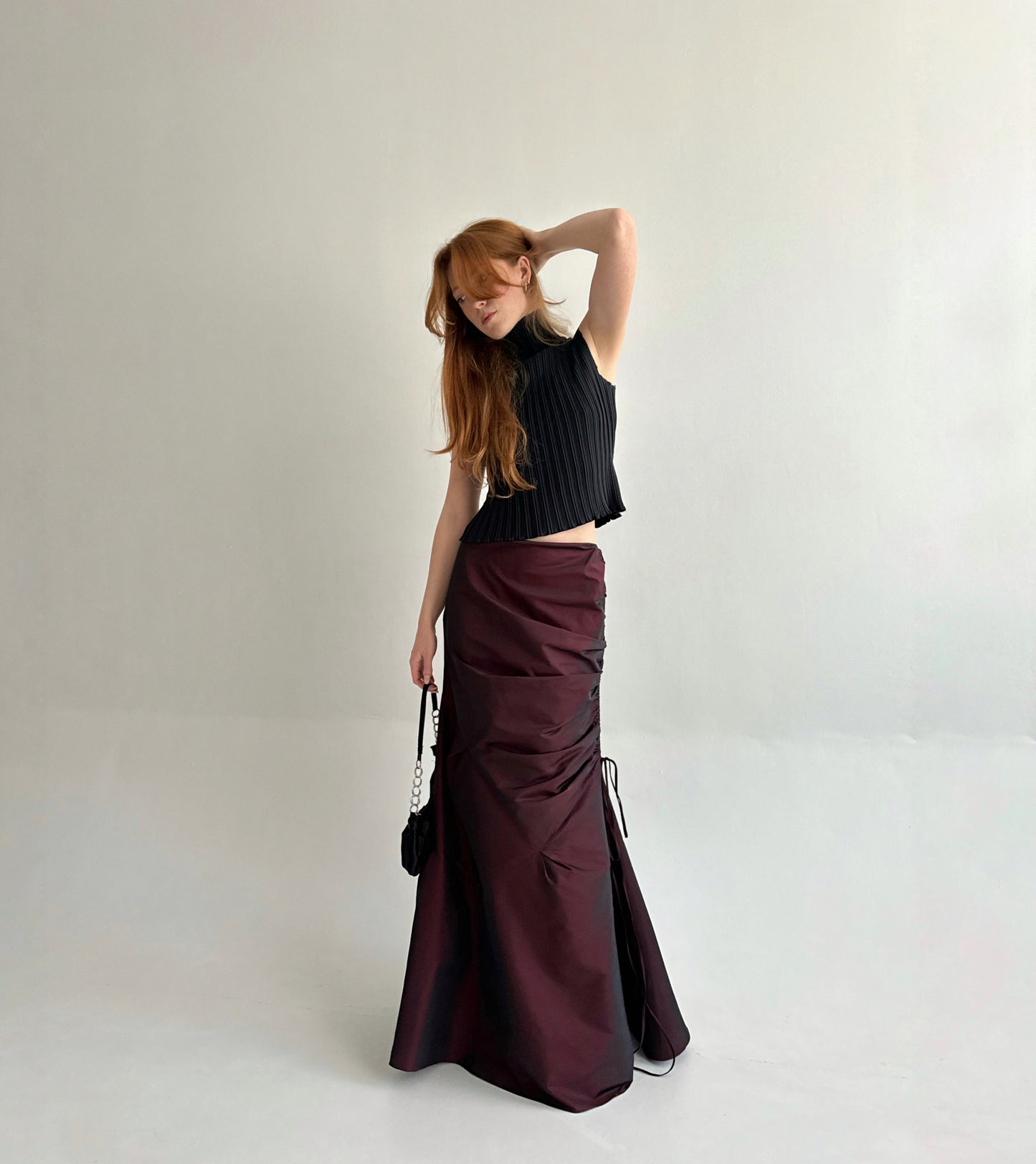 Vintage gothic burgundy maxi skirt with side gathering