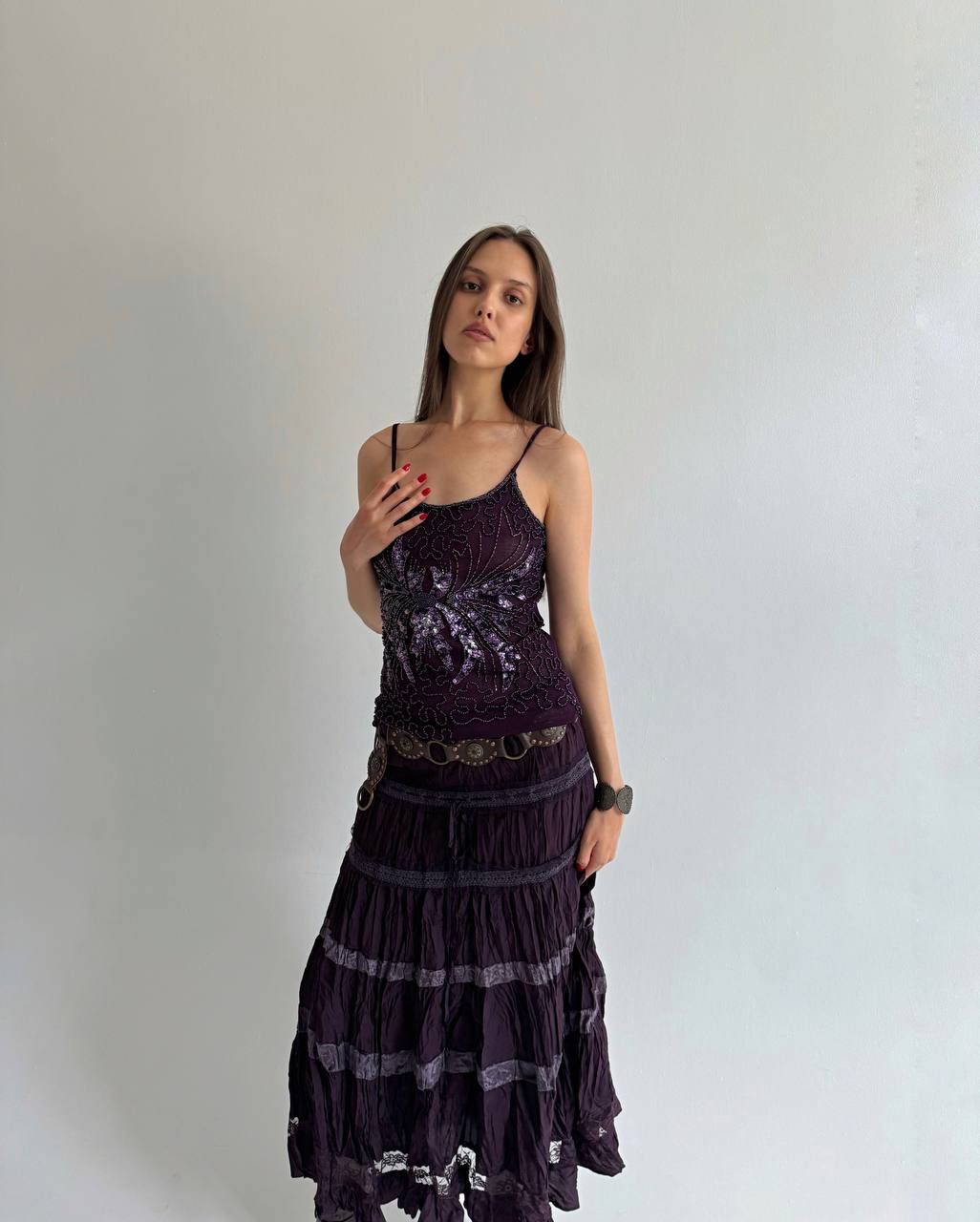 Vintage beaded purple cami top