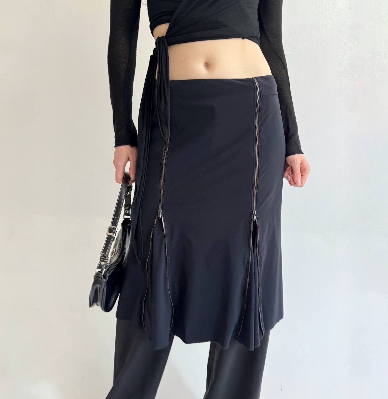 Y2K black midi skirt with zippers