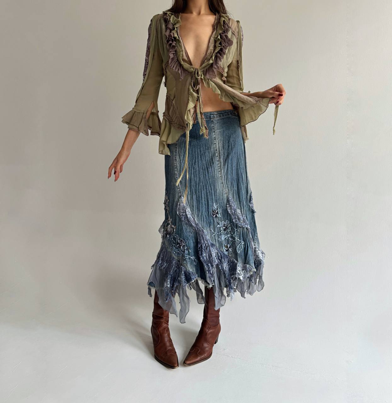 Vintage denim whimsical skirt
