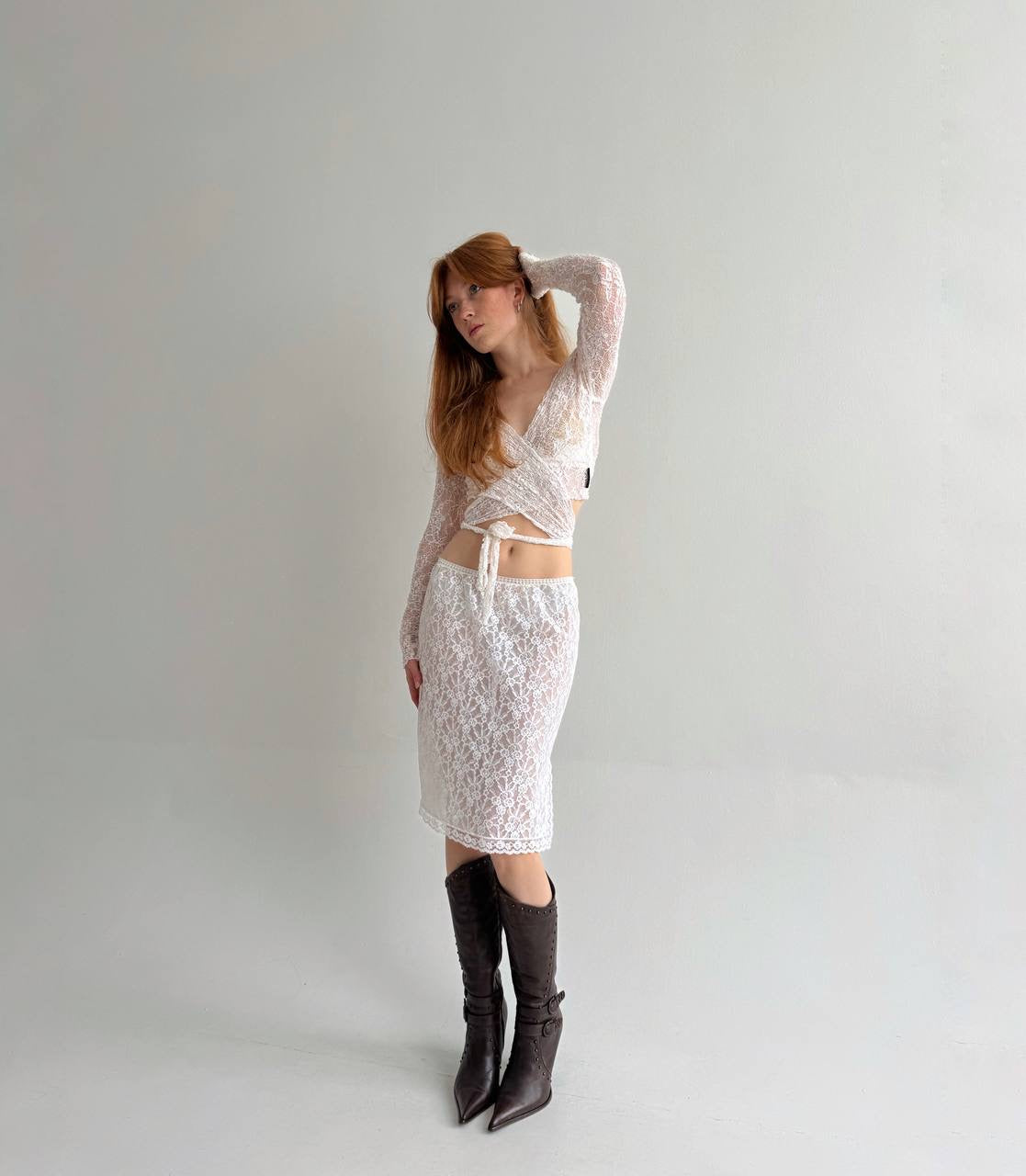 Vintage white lace slip skirt