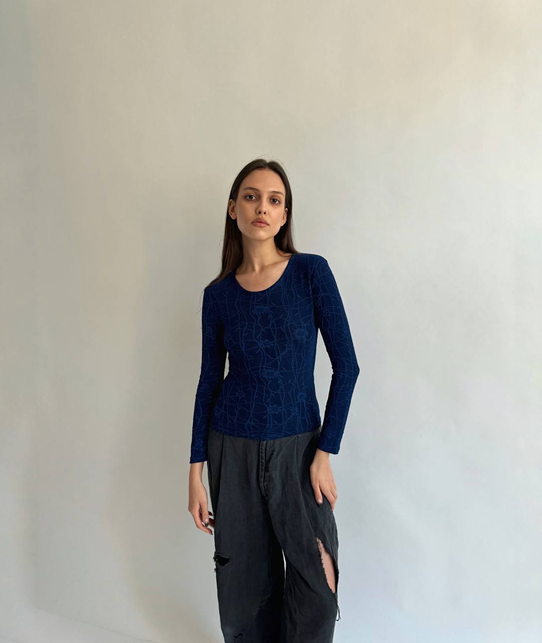 Vintage blue flower pattern blouse