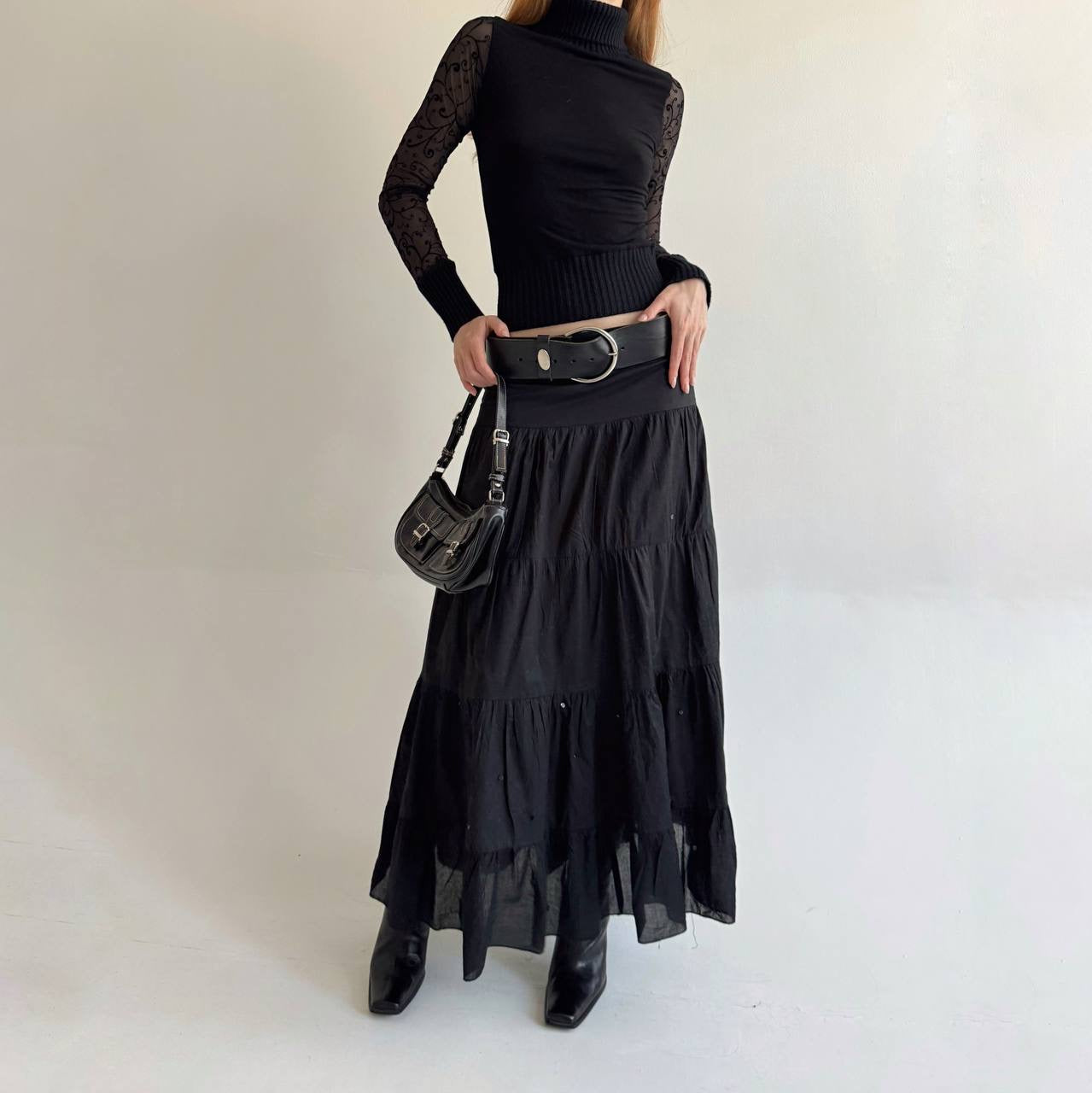 Vintage cotton ruched maxi skirt