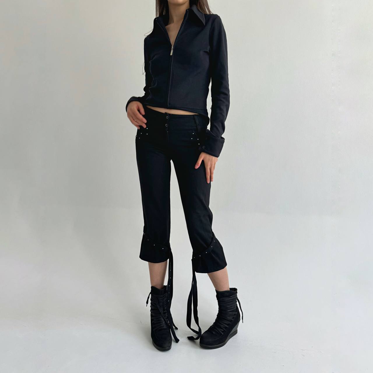 Vintage black capris with rhinestones