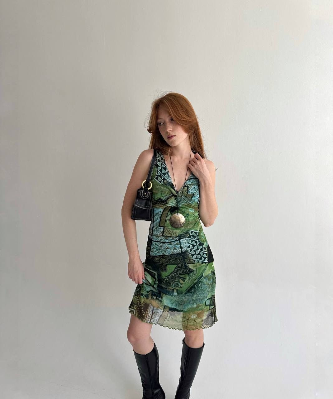 Vintage viscose printed midi dress