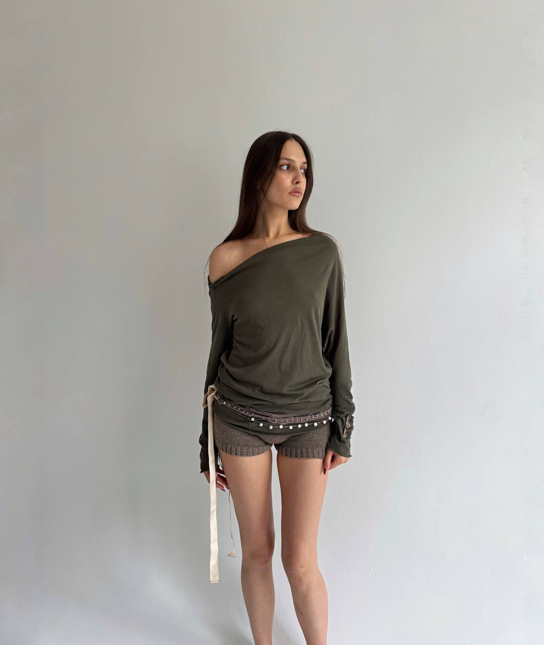 Sisley khaki asymmetrical blouse