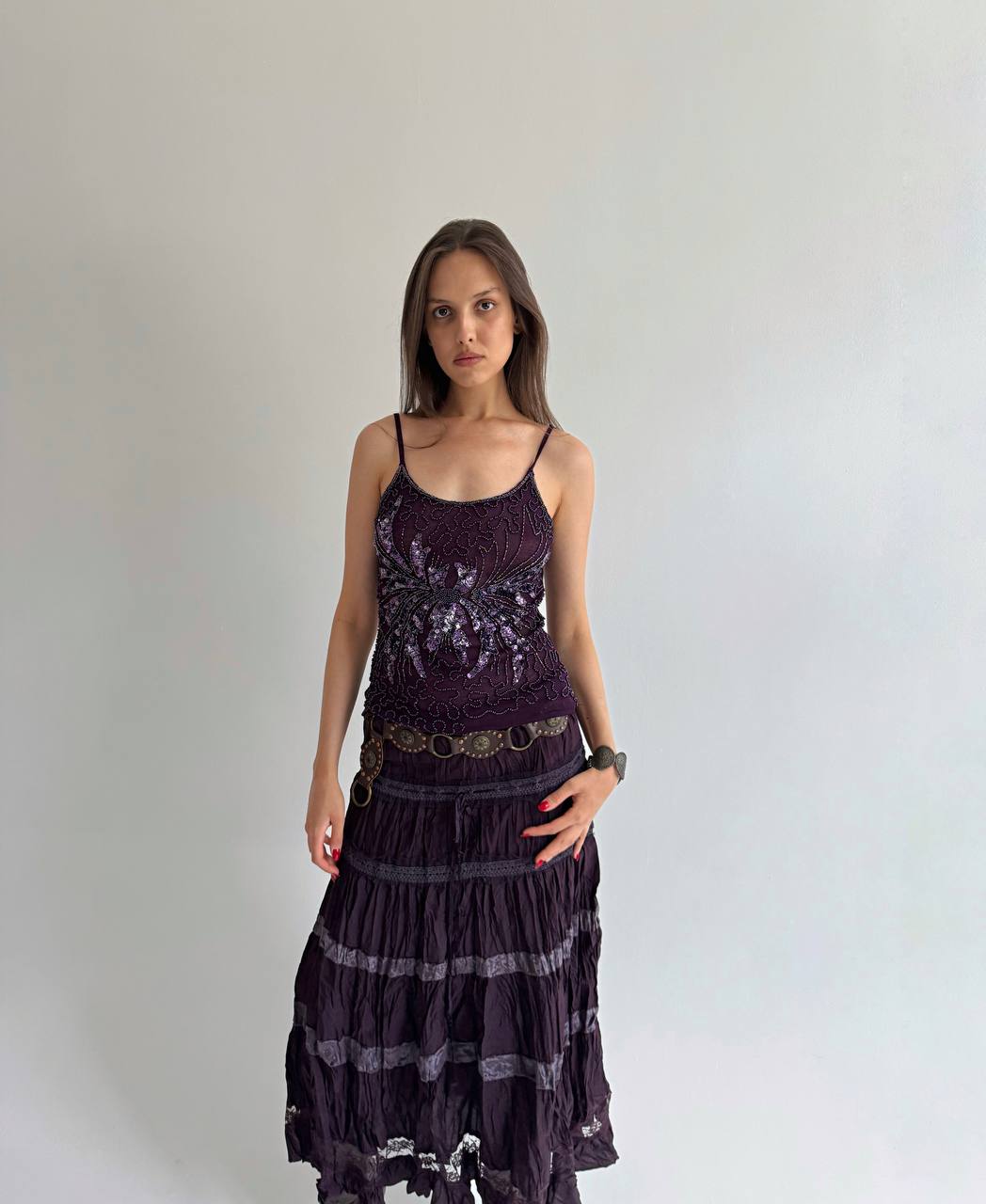 Vintage beaded purple cami top