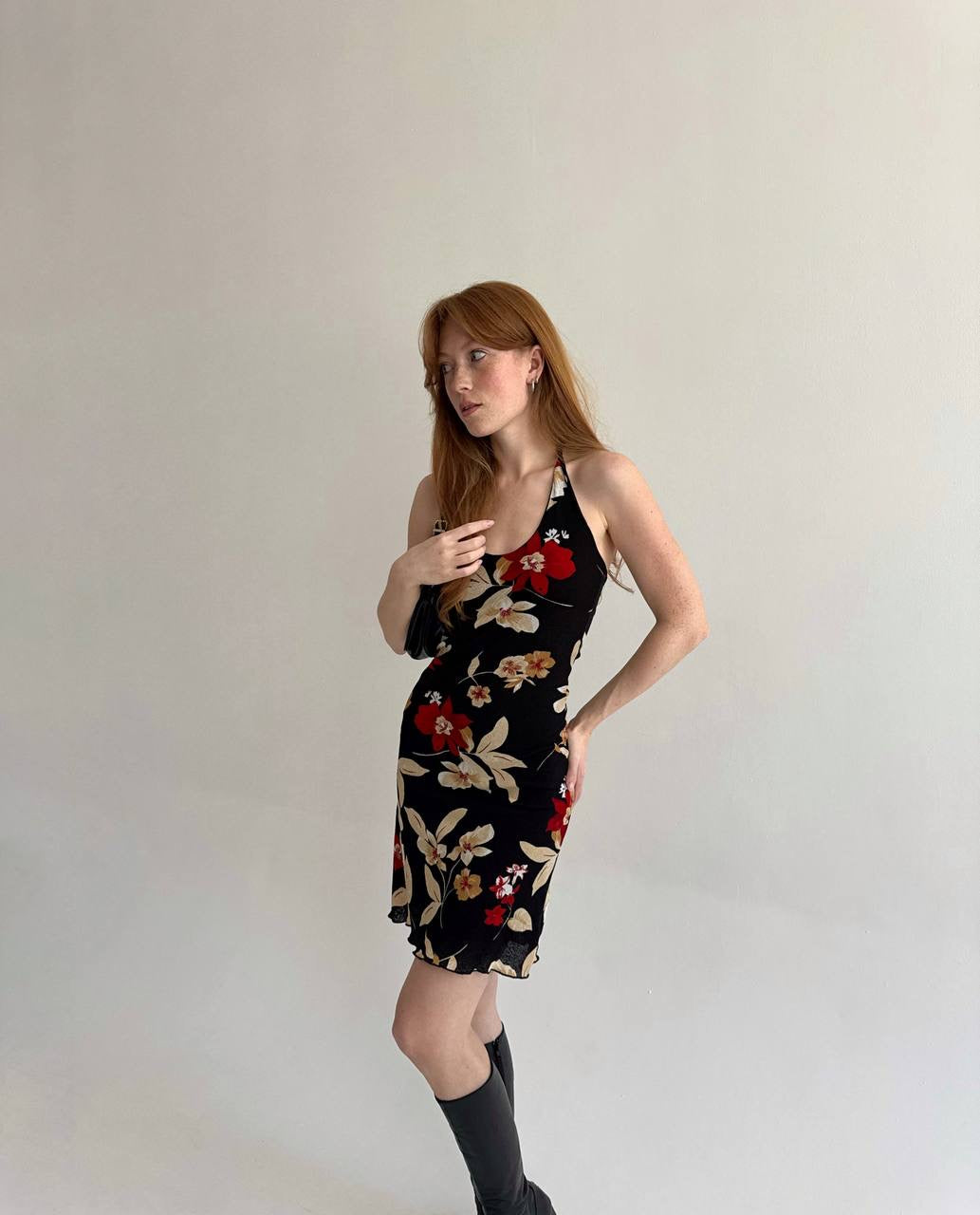 Vintage mini dress with flower pattern