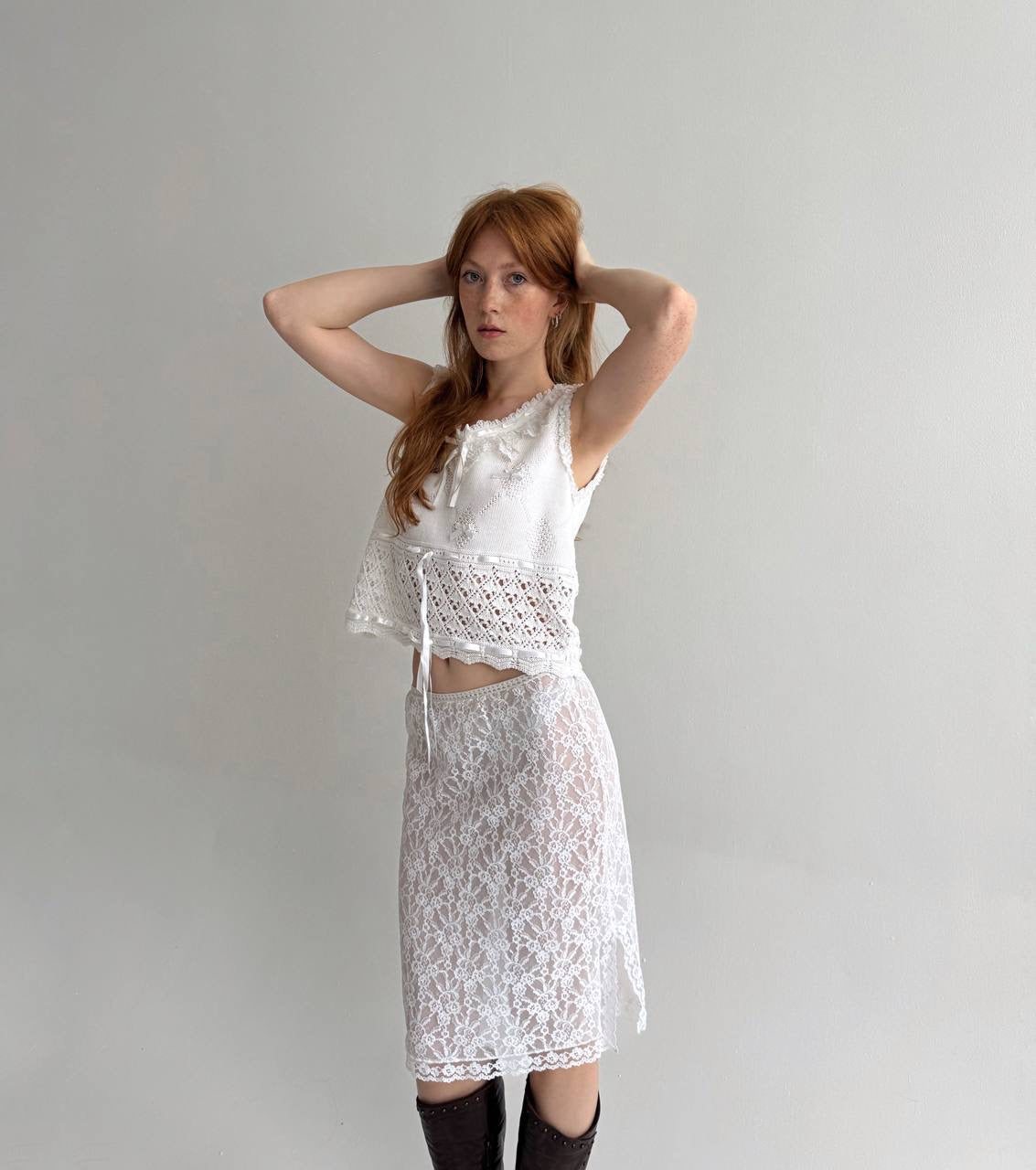 Vintage cotton white crochet top