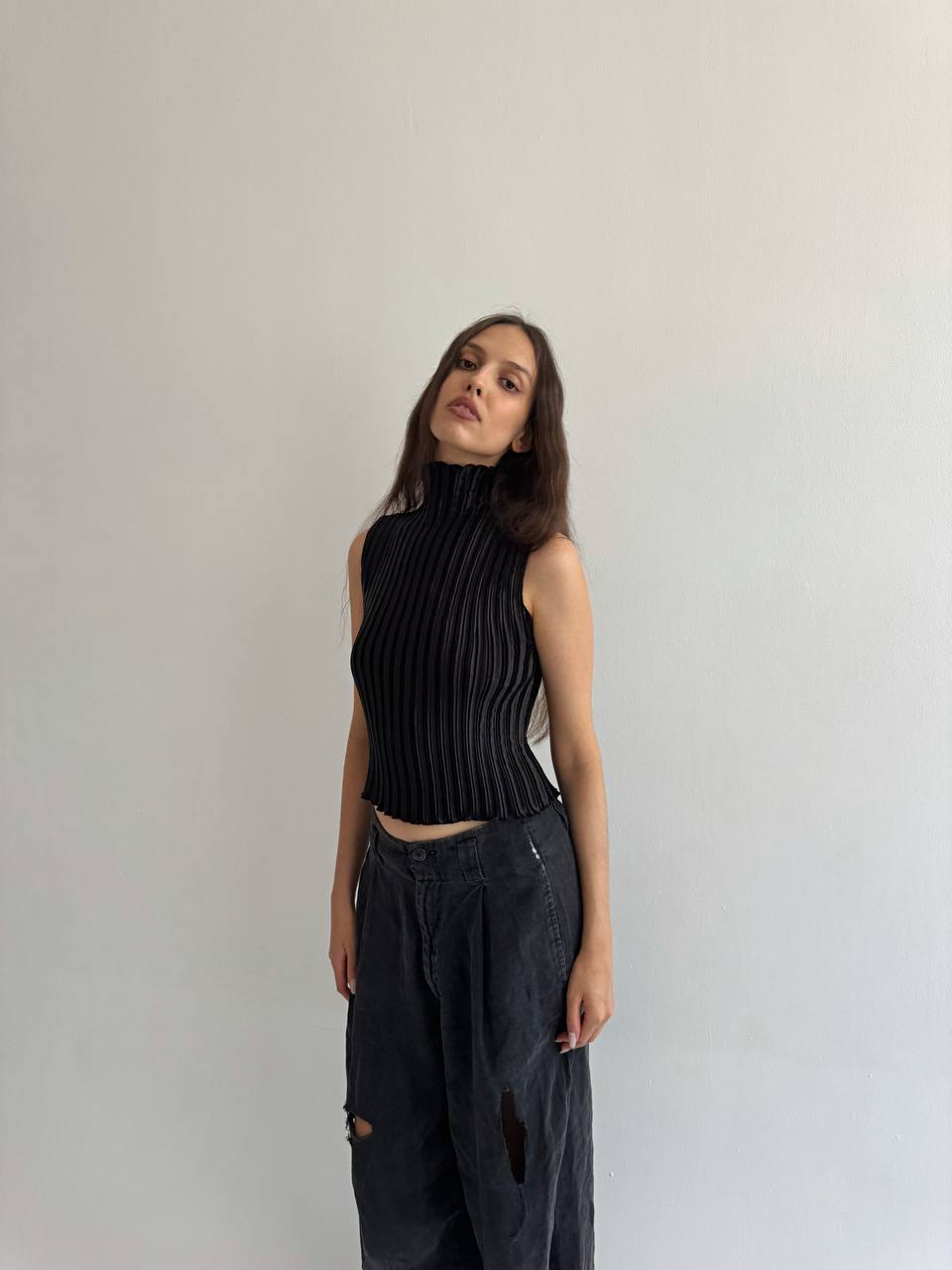 Vintage satin pleated blouse