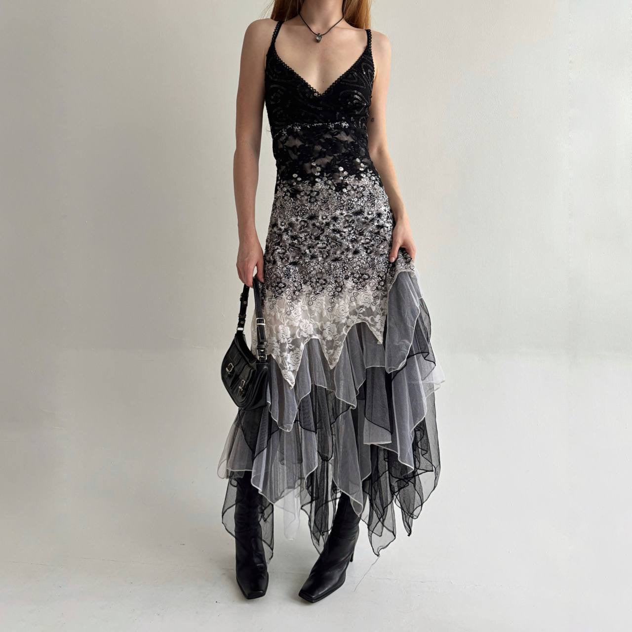 Vintage gorgeous grey asymmetrical flowy dress