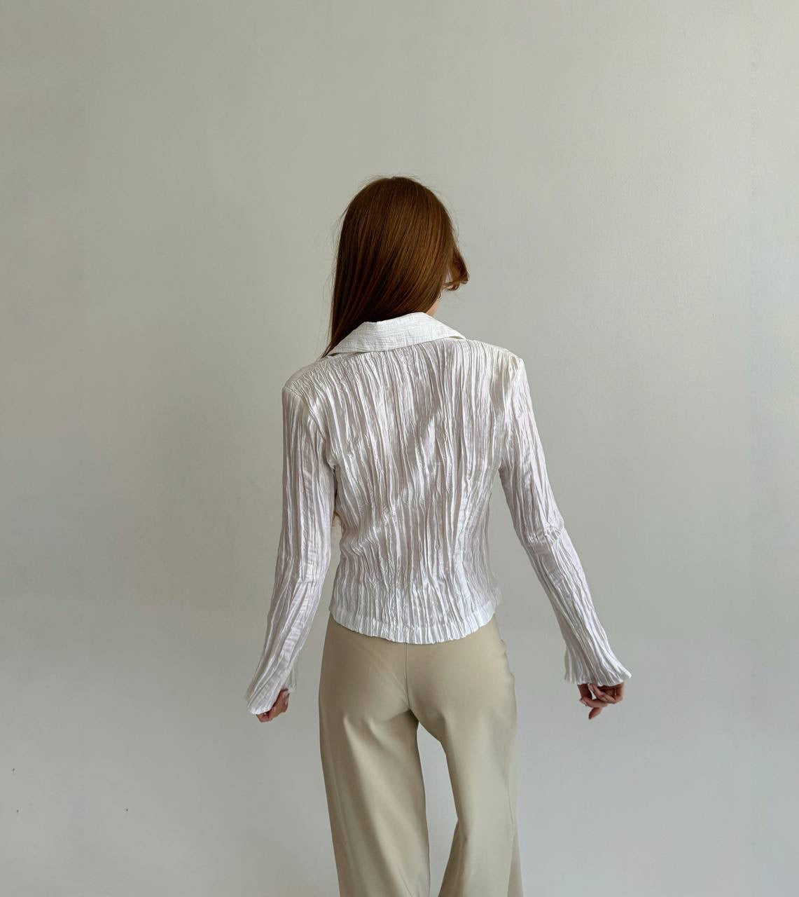 Vintage white wrap blouse with side buckle