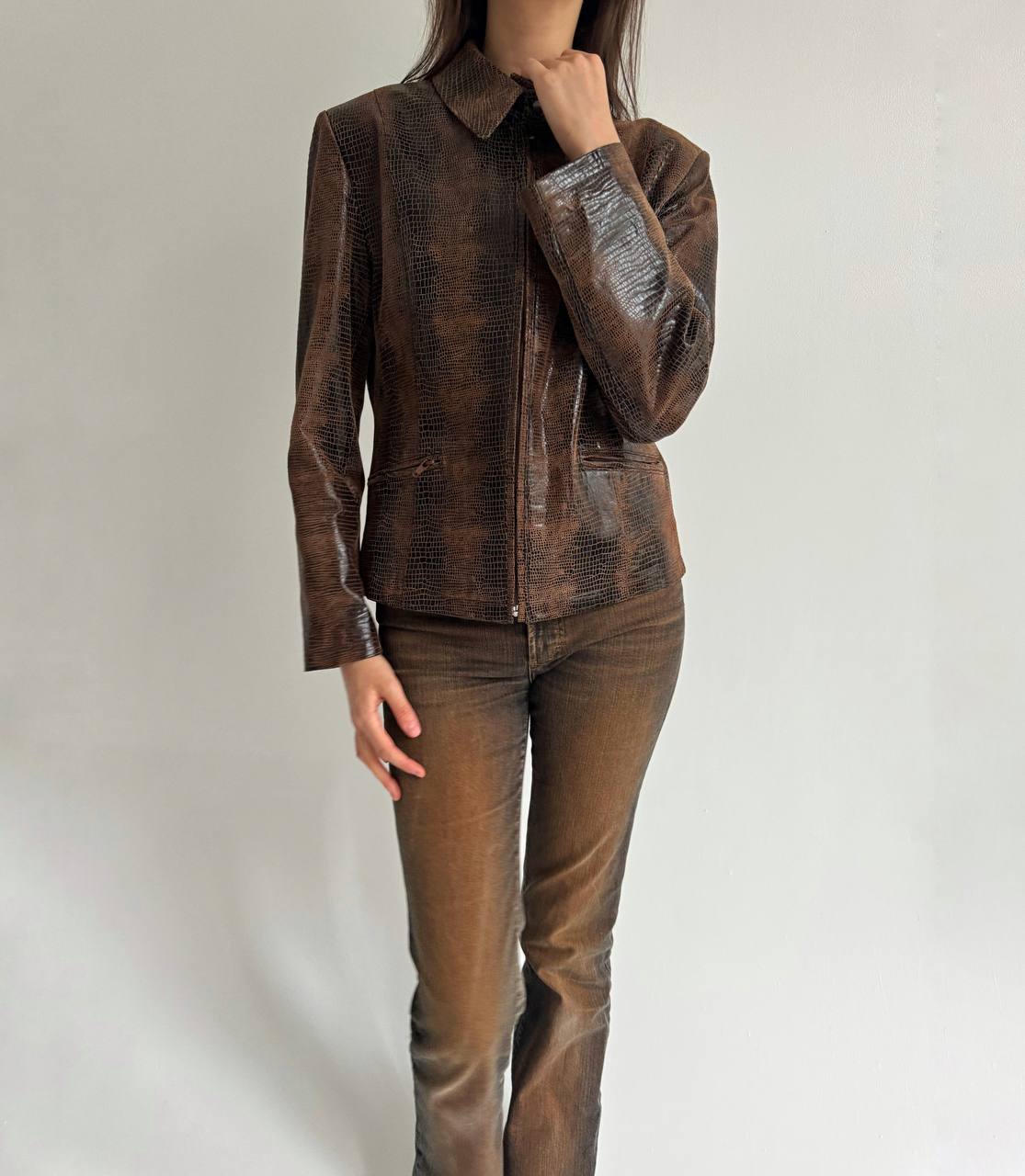 Vintage genuine leather snake skin imitation jacket