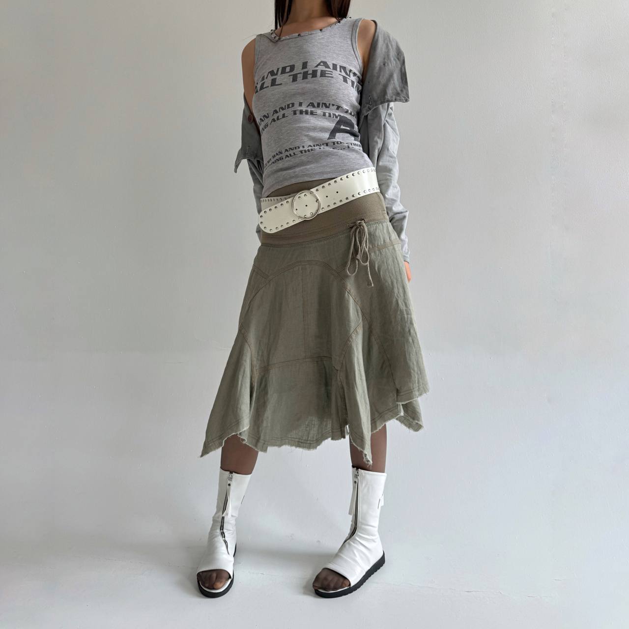 Y2K vintage linen and cotton asymmetrical skirt