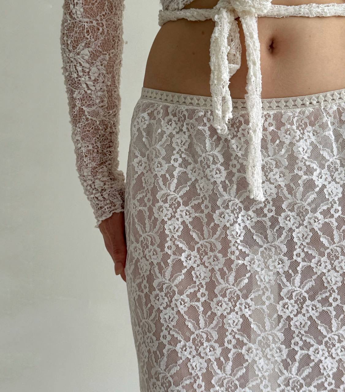 Vintage white lace slip skirt