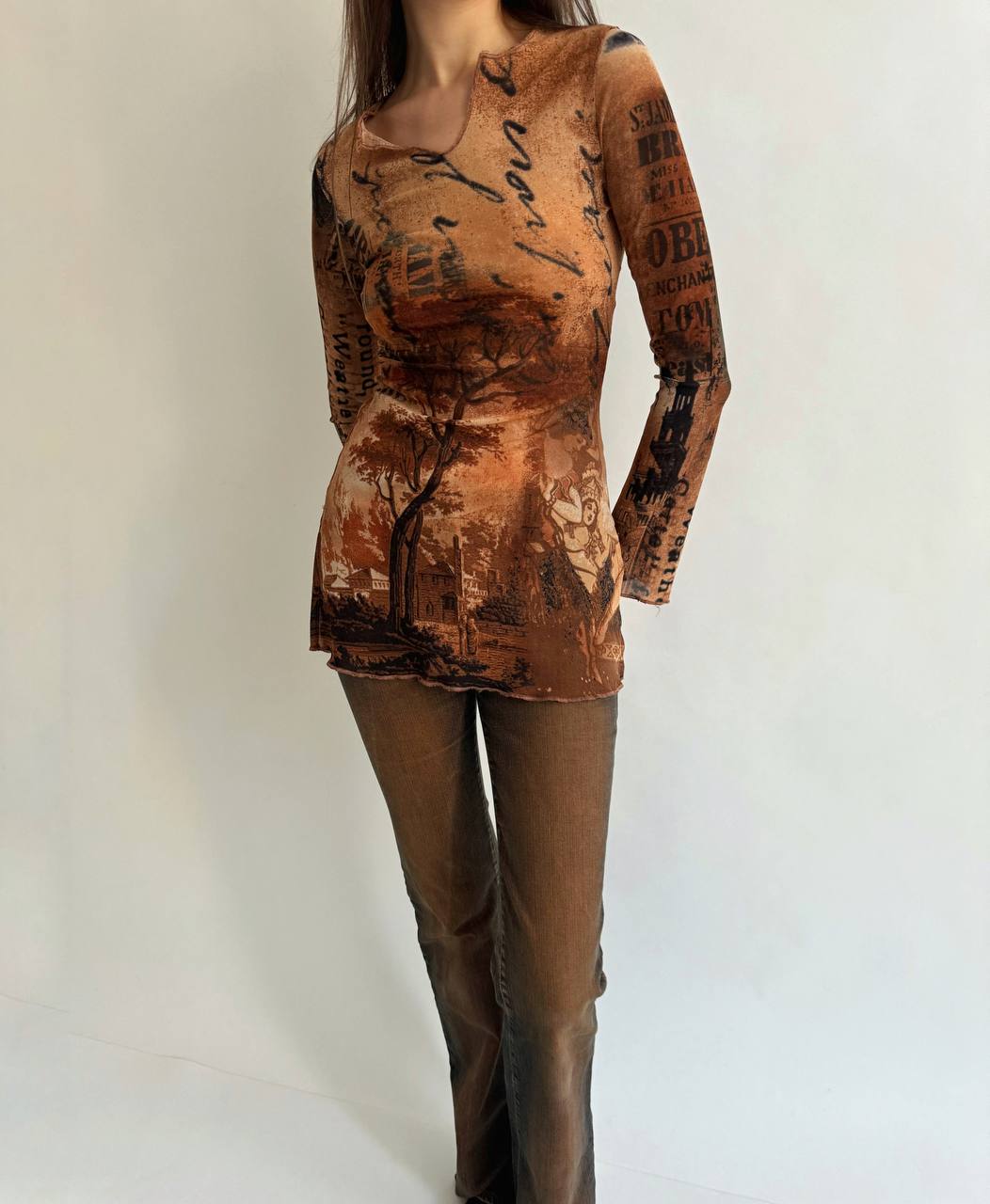 Vintage mesh printed blouse