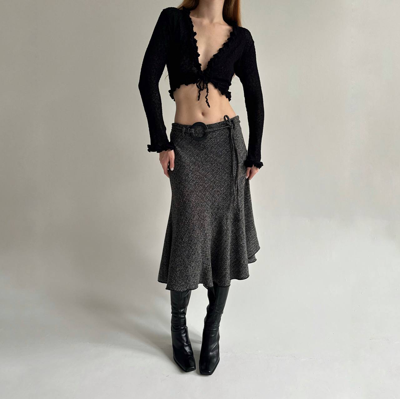 Vintage 55% linen 35% viscose grey midi skirt