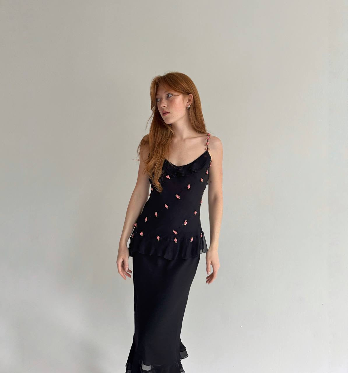 Vintage asymmetrical cami top with appliqué roses