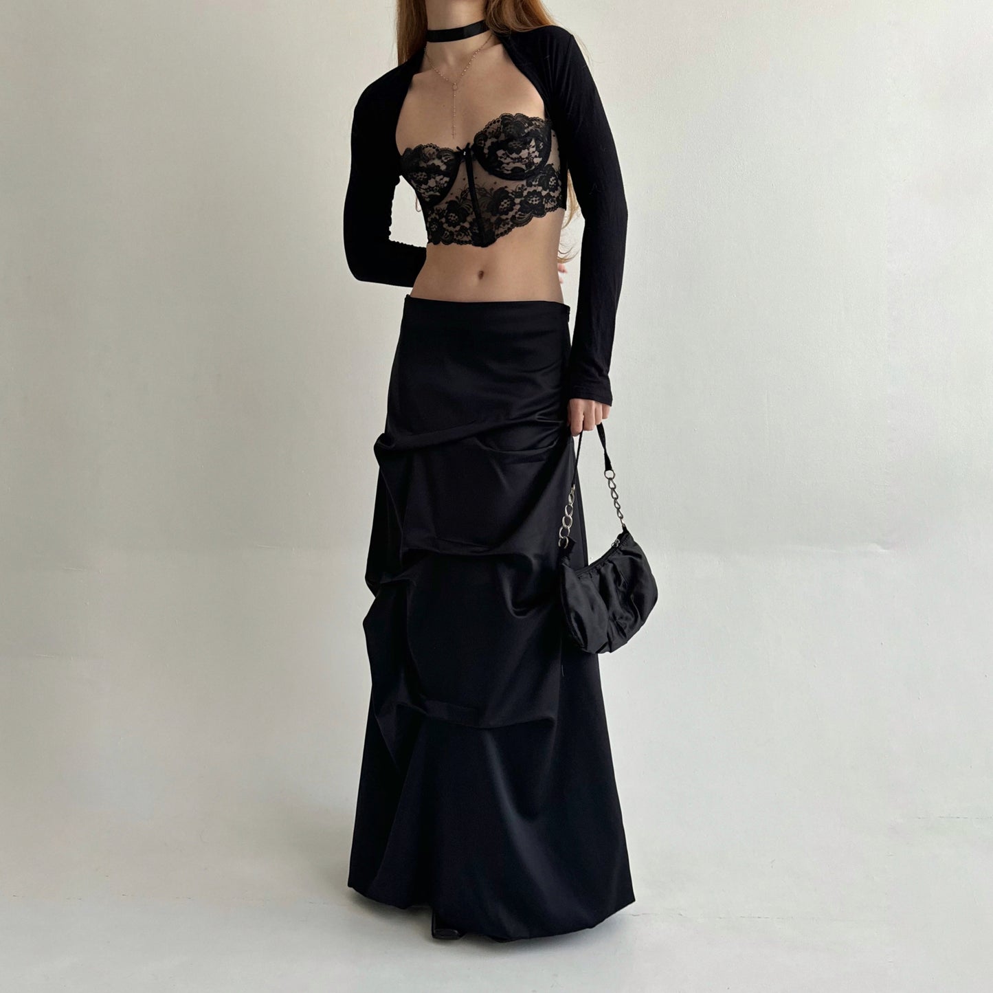 Vintage black maxi skirt with beautifully crinkled fabric