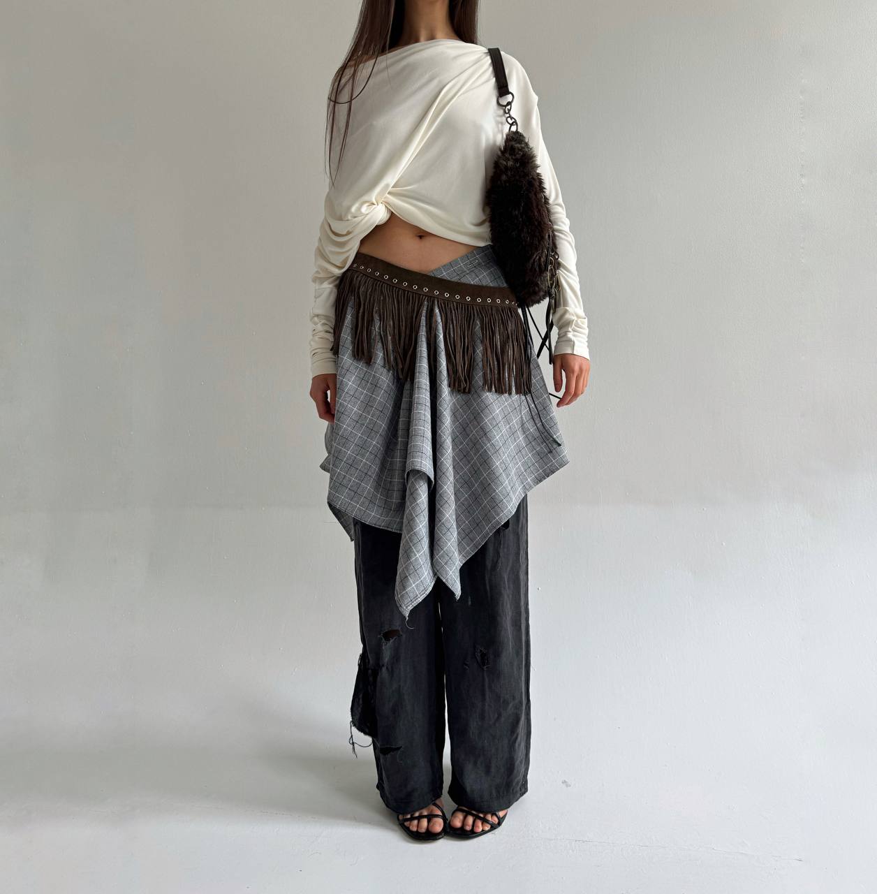 Vintage asymmetrical checked skirt