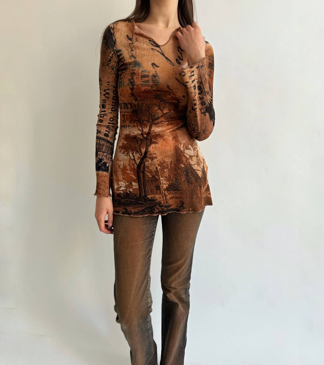 Vintage mesh printed blouse