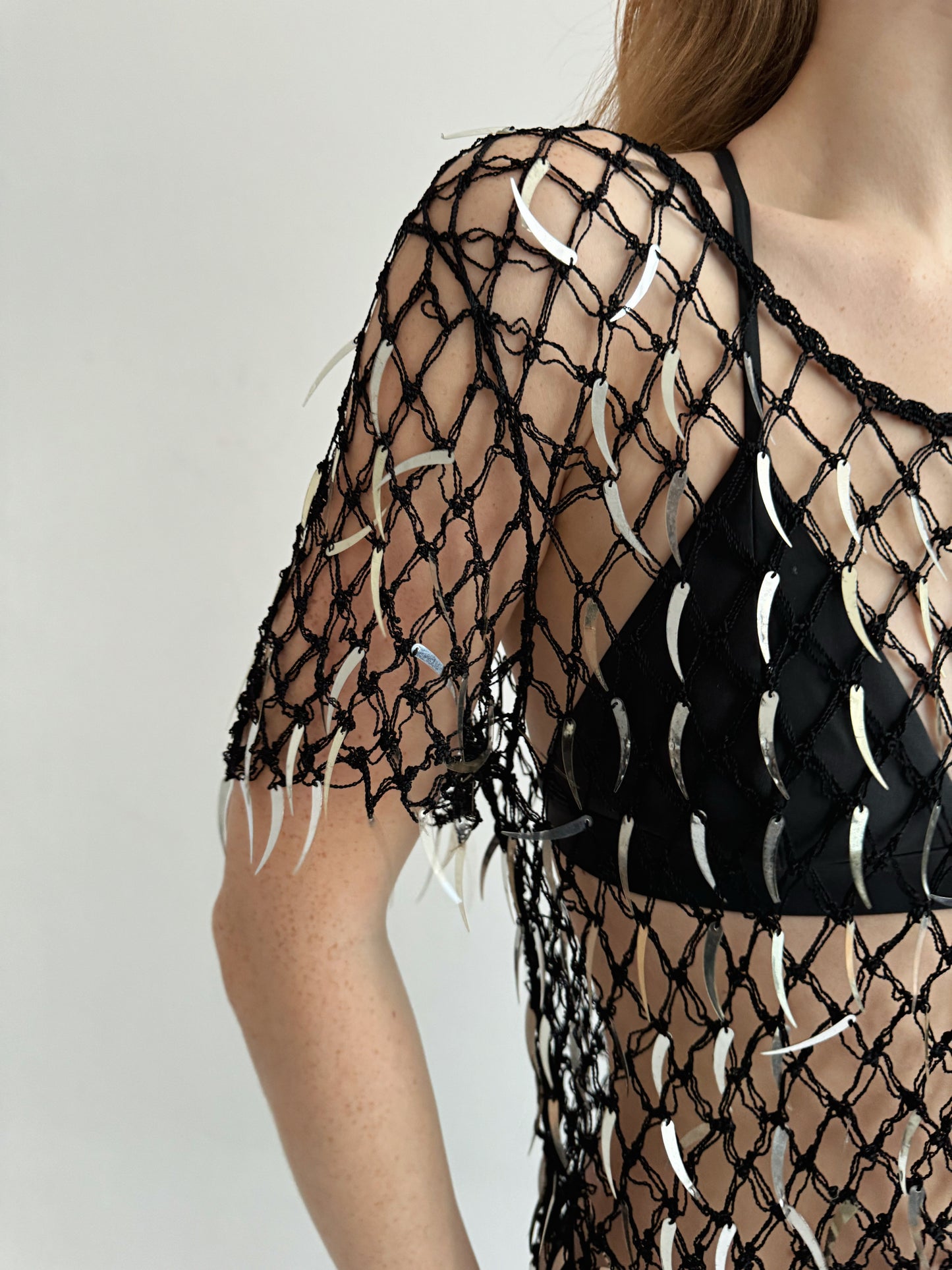 Vintage fishnet black naked blouse